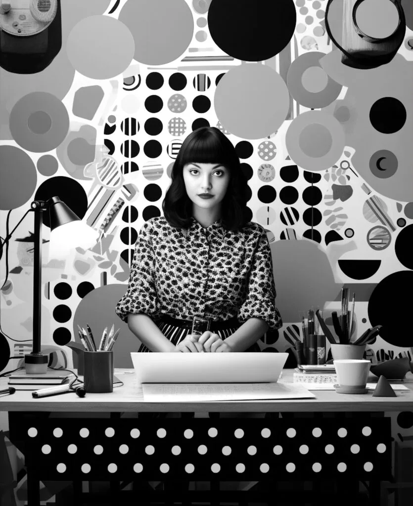 Femme web designer utilisant des outils gratuits pour le web design assise sur un bureau